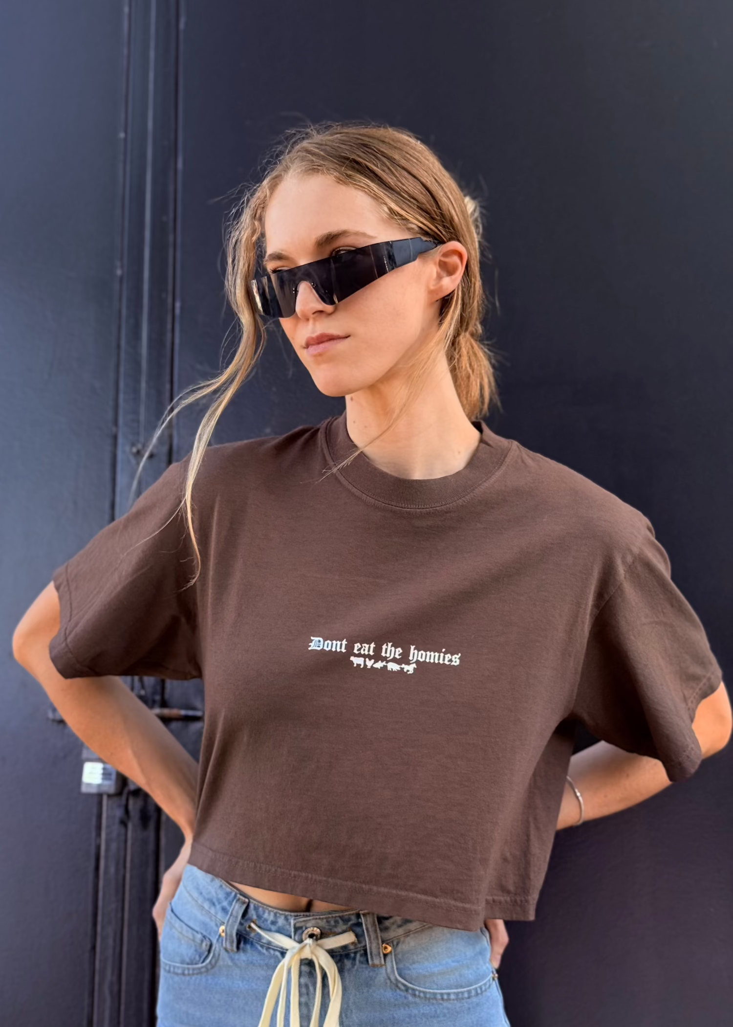 brown cropped OG dont eat the homies tee 